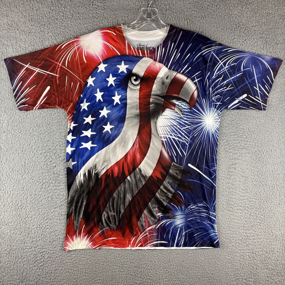 Spirit Of America Graphic T-Shirt Men’s Medium Blue White Patriotic Eagle